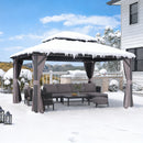 PURPLE LEAF Grey Hardtop Gazebo with Heavy Duty Galvanized Steel Double Roof with Netting and Curtains