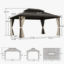 PURPLE LEAF Outdoor Hardtop Gazebo Bronze Metal Frame Galvanized Steel Double Roof with Curtains and Netting for Patio Desk Backyard