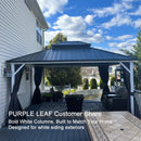 PURPLE LEAF Modern Gazebo Grey Hardtop Galvanized Steel Double Roof White Aluminum Poles with Curtains and Netting