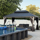 PURPLE LEAF Modern Gazebo Grey Hardtop Galvanized Steel Double Roof White Aluminum Poles with Curtains and Netting