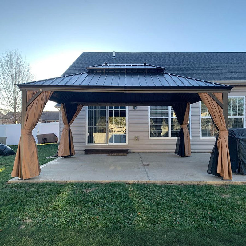 PURPLE LEAF Outdoor Hardtop Gazebo for Garden Bronze Double Roof Aluminum Frame Pavilion