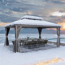 PURPLE LEAF Patio Gazebo for Backyard Grey Hardtop Galvanized Steel Roof Awning with Upgrade Curtain