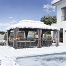 PURPLE LEAF Grey Hardtop Gazebo with Heavy Duty Galvanized Steel Double Roof with Netting and Curtains