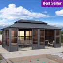 PURPLE LEAF Sunroom Hardtop Gazebo Solarium Grey Galvanized Steel Double Roof All-Weather Aluminum Outdoor Screen House