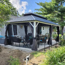 PURPLE LEAF Modern Gazebo Grey Hardtop Galvanized Steel Double Roof White Aluminum Poles with Curtains and Netting