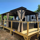 PURPLE LEAF Outdoor Hardtop Gazebo Bronze Metal Frame Galvanized Steel Double Roof with Curtains and Netting for Patio Desk Backyard