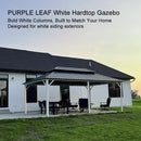 PURPLE LEAF Modern Gazebo Grey Hardtop Galvanized Steel Double Roof White Aluminum Poles with Curtains and Netting