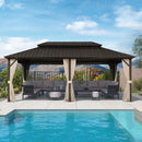 PURPLE LEAF Outdoor Hardtop Gazebo Bronze Metal Frame Galvanized Steel Double Roof with Curtains and Netting for Patio Desk Backyard