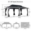 PURPLE LEAF Modern Gazebo Grey Hardtop Galvanized Steel Double Roof White Aluminum Poles with Curtains and Netting