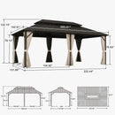 PURPLE LEAF Outdoor Hardtop Gazebo Bronze Metal Frame Galvanized Steel Double Roof with Curtains and Netting for Patio Desk Backyard
