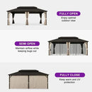 PURPLE LEAF Outdoor Hardtop Gazebo Bronze Metal Frame Galvanized Steel Double Roof with Curtains and Netting for Patio Desk Backyard