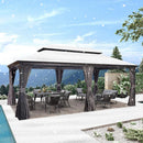 PURPLE LEAF Patio Gazebo for Backyard Grey Hardtop Galvanized Steel Roof Awning with Upgrade Curtain