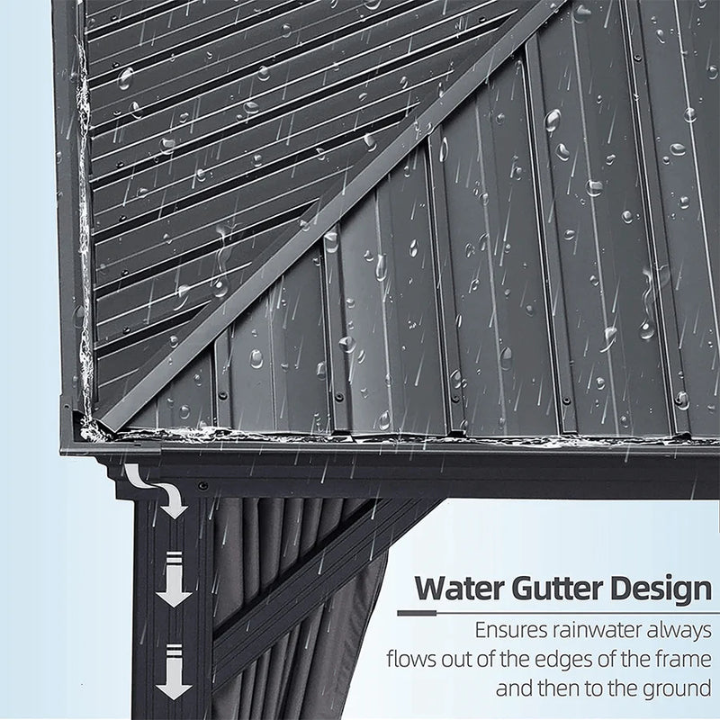 PURPLE LEAF Patio Gazebo for Backyard Grey Hardtop Galvanized Steel Roof Awning with Upgrade Curtain