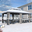 PURPLE LEAF 12' X 20' Outdoor Hardtop Gazebo for Patio Grey Aluminum Frame Pavilion with Khaki curtains