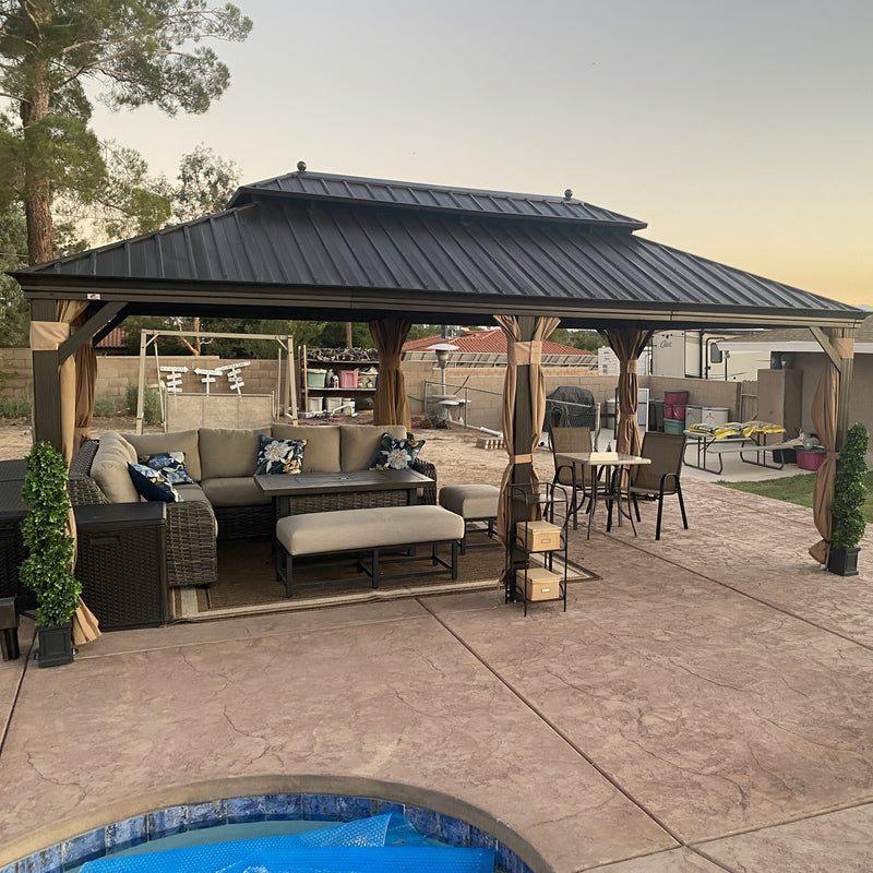 PURPLE LEAF Outdoor Hardtop Gazebo for Garden Bronze Double Roof Aluminum Frame Pavilion