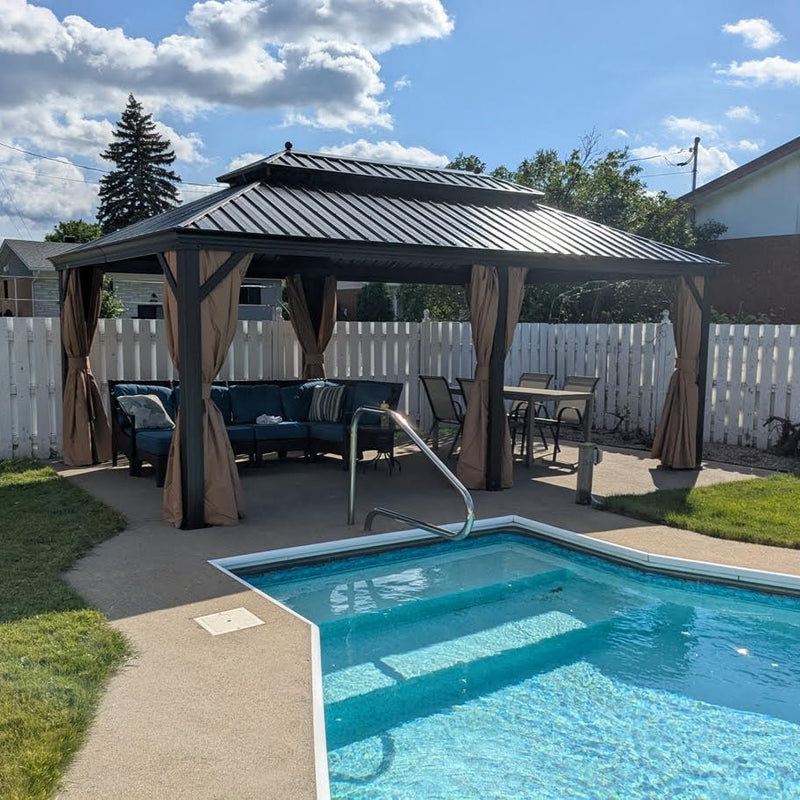 PURPLE LEAF Outdoor Hardtop Gazebo for Garden Bronze Double Roof Aluminum Frame Pavilion