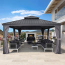 PURPLE LEAF Patio Gazebo for Backyard Grey Hardtop Galvanized Steel Roof Awning with Upgrade Curtain