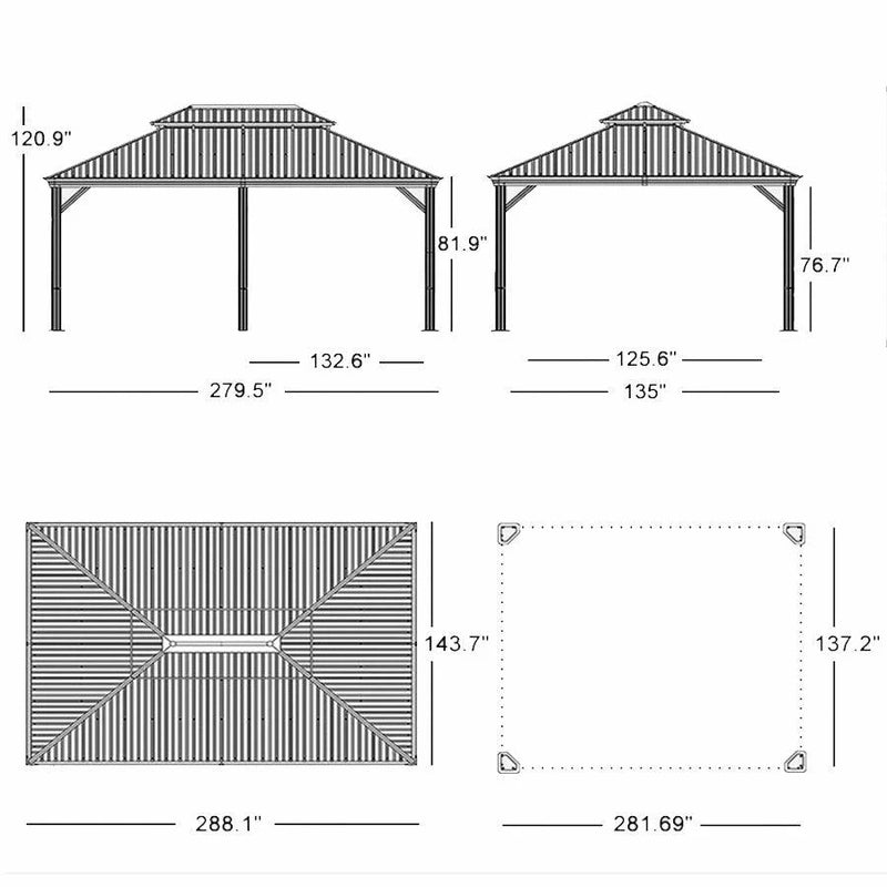 PURPLE LEAF Patio Gazebo for Backyard Grey Hardtop Galvanized Steel Roof Awning with Upgrade Curtain