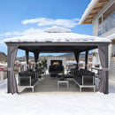 PURPLE LEAF Patio Gazebo for Backyard Grey Hardtop Galvanized Steel Roof Awning with Upgrade Curtain