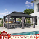 PURPLE LEAF Grey Hardtop Gazebo with Heavy Duty Galvanized Steel Double Roof with Netting and Curtains