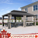 PURPLE LEAF 12' X 20' Outdoor Hardtop Gazebo for Patio Grey Aluminum Frame Pavilion with Khaki curtains