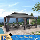 PURPLE LEAF Patio Gazebo for Backyard Grey Hardtop Galvanized Steel Roof Awning with Upgrade Curtain