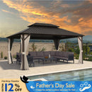 PURPLE LEAF Outdoor Hardtop Gazebo Bronze Metal Frame Galvanized Steel Double Roof with Curtains and Netting for Patio Desk Backyard