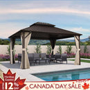 PURPLE LEAF Outdoor Hardtop Gazebo Bronze Metal Frame Galvanized Steel Double Roof with Curtains and Netting for Patio Desk Backyard