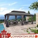 PURPLE LEAF Patio Gazebo for Backyard Grey Hardtop Galvanized Steel Roof Awning with Upgrade Curtain