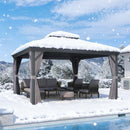 PURPLE LEAF Patio Gazebo for Backyard Grey Hardtop Galvanized Steel Roof Awning with Upgrade Curtain