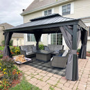 PURPLE LEAF Patio Gazebo for Backyard Grey Hardtop Galvanized Steel Roof Awning with Upgrade Curtain