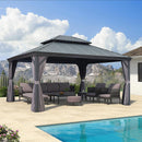 PURPLE LEAF Patio Gazebo for Backyard Grey Hardtop Galvanized Steel Roof Awning with Upgrade Curtain