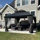 PURPLE LEAF Patio Gazebo for Backyard Grey Hardtop Galvanized Steel Roof Awning with Upgrade Curtain