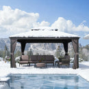 PURPLE LEAF Patio Gazebo for Backyard Grey Hardtop Galvanized Steel Roof Awning with Upgrade Curtain