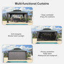 PURPLE LEAF Patio Gazebo for Backyard Grey Hardtop Galvanized Steel Roof Awning with String Lights-clear