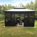 PURPLE LEAF Sunroom Hardtop Gazebo Solarium Grey Galvanized Steel Double Roof All-Weather Aluminum Outdoor Screen House with String Lights