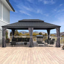 PURPLE LEAF Patio Gazebo for Backyard Grey Hardtop Galvanized Steel Roof Awning with Upgrade Curtain