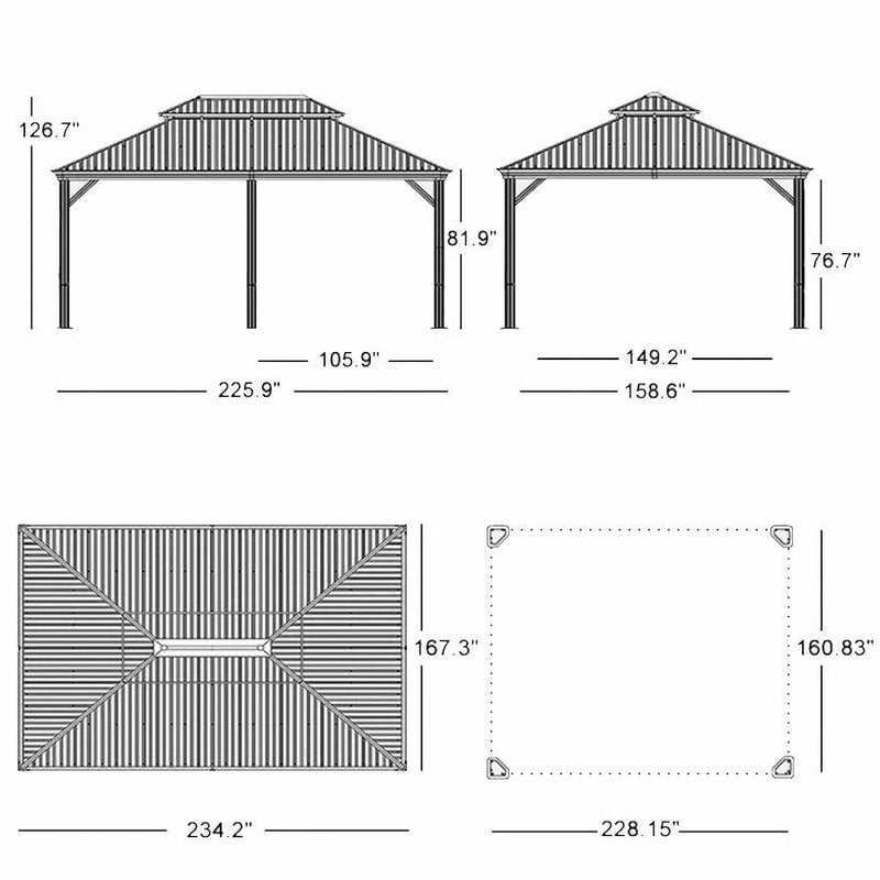 PURPLE LEAF Patio Gazebo for Backyard Grey Hardtop Galvanized Steel Roof Awning with Upgrade Curtain