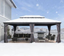 PURPLE LEAF Patio Gazebo for Backyard Grey Hardtop Galvanized Steel Roof Awning with Upgrade Curtain