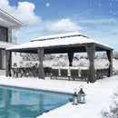 PURPLE LEAF Patio Gazebo for Backyard Grey Hardtop Galvanized Steel Roof Awning with Upgrade Curtain