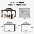 PURPLE LEAF Outdoor Hardtop Gazebo for Garden Bronze Double Roof Aluminum Frame Pavilion with String Lights-clear