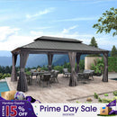 PURPLE LEAF Patio Gazebo for Backyard Grey Hardtop Galvanized Steel Roof Awning with Upgrade Curtain