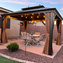 PURPLE LEAF Outdoor Hardtop Gazebo for Garden Bronze Double Roof Aluminum Frame Pavilion with String Lights-clear