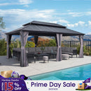 PURPLE LEAF Grey Hardtop Gazebo with Heavy Duty Galvanized Steel Double Roof with Netting and Curtains