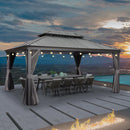 PURPLE LEAF Patio Gazebo for Backyard Grey Hardtop Galvanized Steel Roof Awning with String Lights-clear