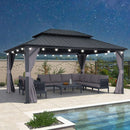 PURPLE LEAF Grey Hardtop Gazebo with Heavy Duty Galvanized Steel Double Roof with String Lights-milky