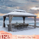 PURPLE LEAF Patio Gazebo for Backyard Grey Hardtop Galvanized Steel Roof Awning with Upgrade Curtain