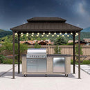 PURPLE LEAF Hardtop Grill Gazebo for Patio Bronze&Grey Permanent Metal Roof Outside Sun Shade Outdoor BBQ Canopy with String Lights