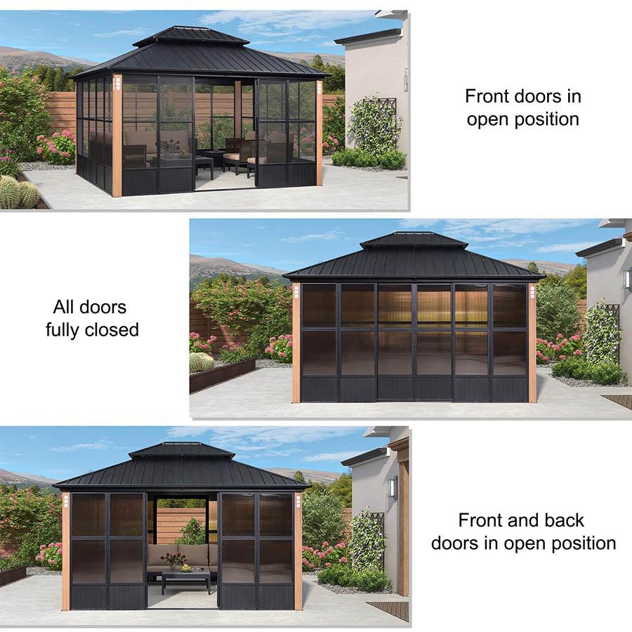 PURPLE LEAF Patio Hardtop Gazebo Double Galvanized Roof Outdoor