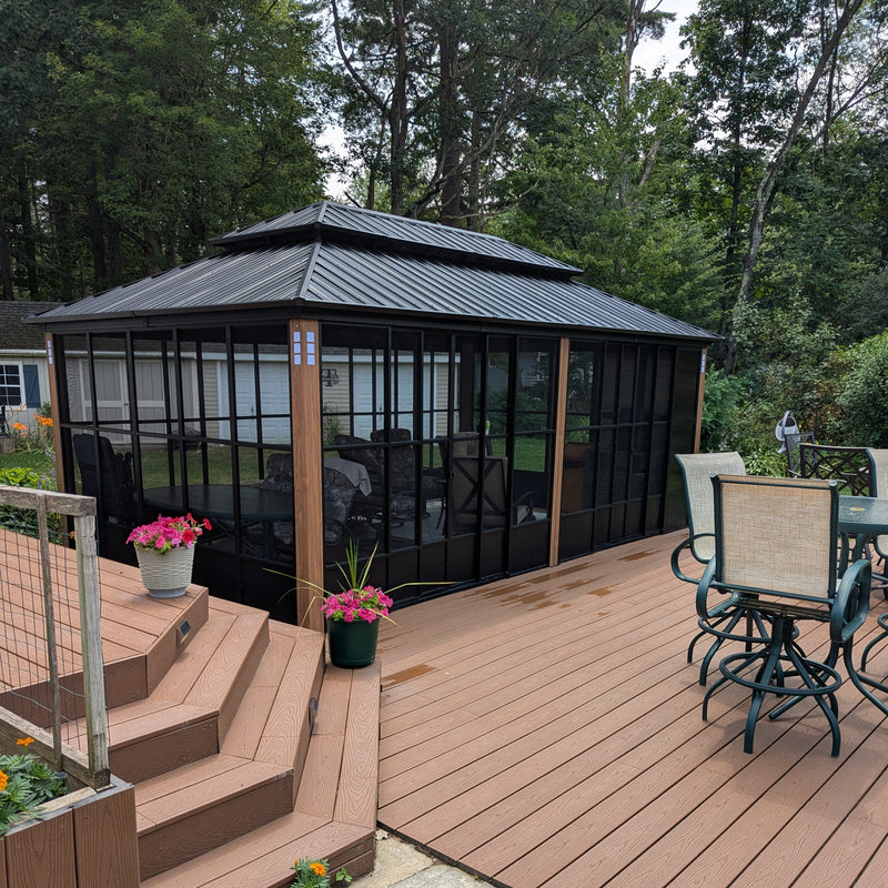 PURPLE LEAF Patio Hardtop Gazebo Double Galvanized Roof Outdoor Screen House Aluminum Solarium Backyard Sunroom